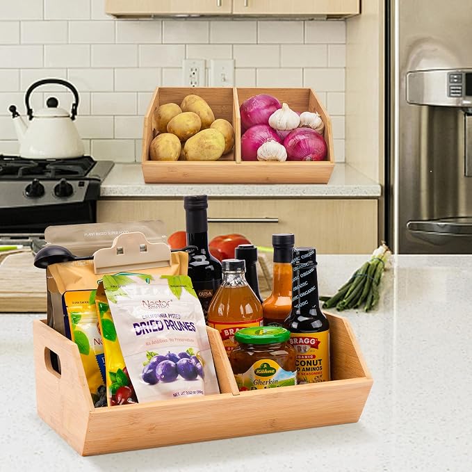 2 Set Bamboo Storage Bin, Pantry Organization and Storage Baskets, Kitchen Organization, Potato and Onion Storage Bin - Ideal for Pantry, Countertop, and Vegetable Storage - Image 7