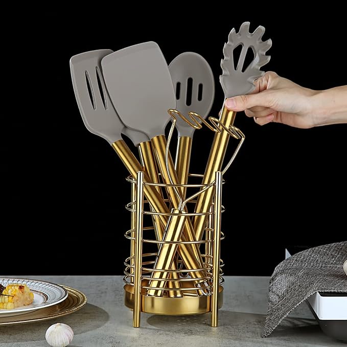 Gold Kitchen Utensils Set, Berglander 38 Pieces Non-stick Silicone Cooking Tools Spoon Spatula Set With Sturdy Stainless Steel Utensil Holder, Dishwasher Safe - Image 9
