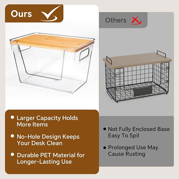 2 Set Pantry Organizers and Storage with Bamboo Lids, Stackable Clear Bins for Onion, Potato, Fruit, Vegetables, Trash Bag Dispenser, Kitchen and Under Sink Organizer - Image 9