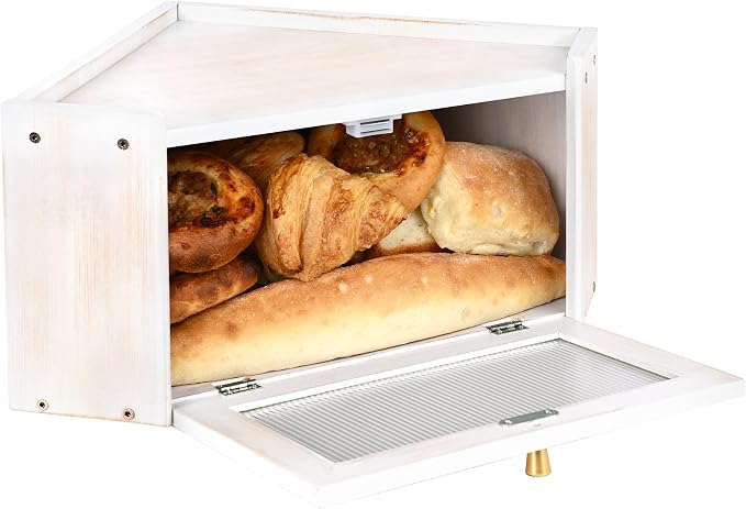 Bread Box for Kitchen Countertop with Acrylic Window White | Farmhouse Bread Storage Container, Large Pantry Organizers for Homemade Snacks, Loaves, Breathable Keeps Bread Fresh - Image 8
