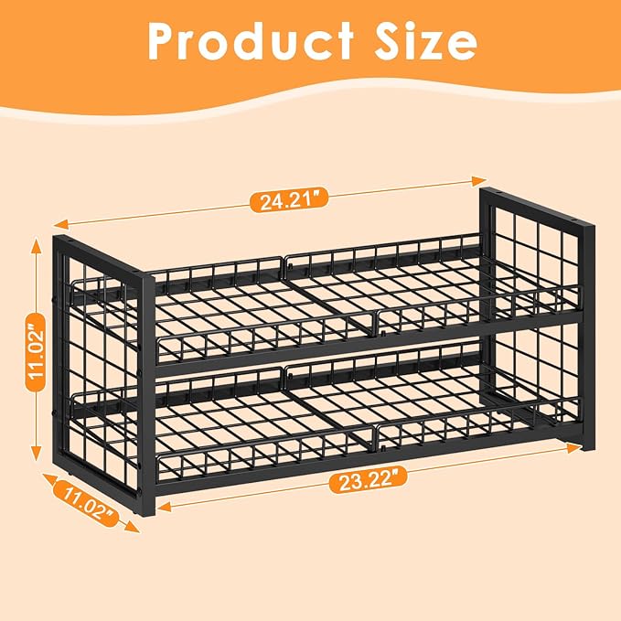JKsmart 2-Tier Stackable Can Organizer, Extra-Long Can Holders for Pantry Storage, Adjustable Can Dispenser Holds Up to 64 Cans, 12mm Metal Frame, Super Sturdy Racks for Various Canned Food Soda - Image 8