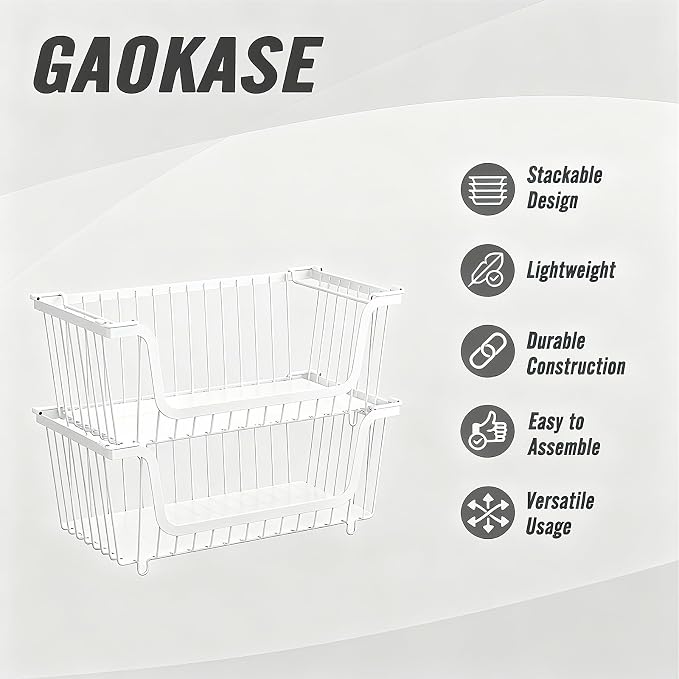 6 Pcs Stackable Wire Baskets for Pantry Organizers and Storage, | Vegetable Fruit Basket for Countertop,Kitchen Storage Metal Baskets,Produce Potato Onion Storage Bin,White - Image 7