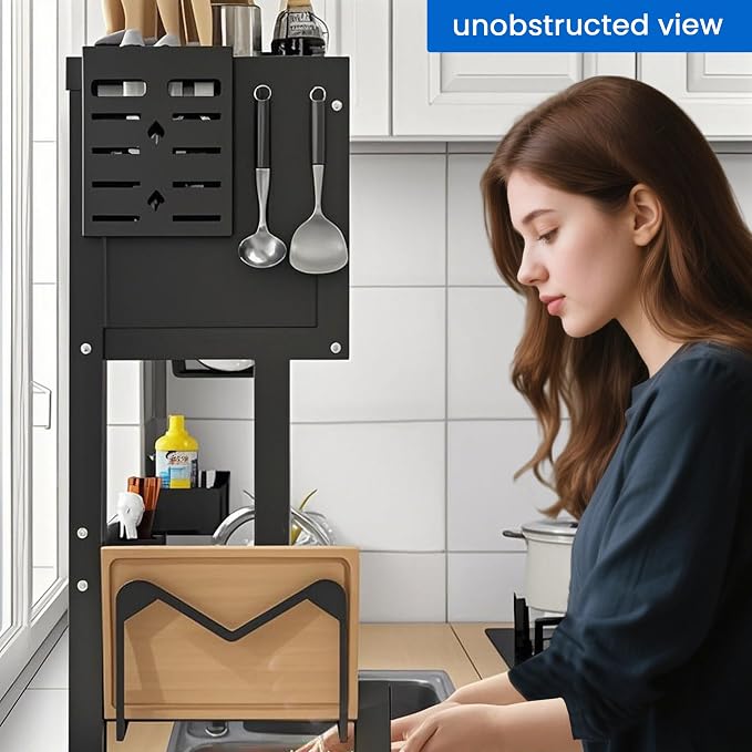 ASIEIT Dish Drying Rack, 3-Tier Over The Sink Dish Drying Rack, 33.5" Over Sink Dish Rack for Small Kitchen, Space-Saving Dish Rack with Cover, Baskets, Utensil, Large Sink Storage Organizer Black - Image 7