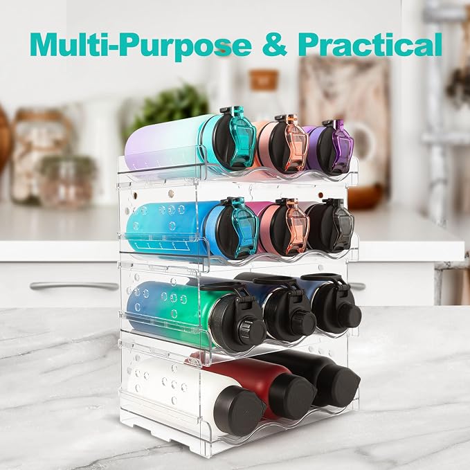 Water Bottle Organizer,4 Pack Stackable Cup Organizer for Cabinet,Countertop, Pantry and Fridge, Free-Standing Tumbler Kitchen Storage Holder for Wine and Drink Bottles,Clear Plastic - Image 7
