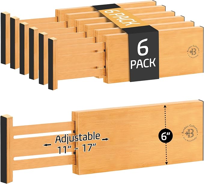 6-Pack Drawer Dividers 6-Inch High Dresser Drawer Organizer 11.5 to 17 Inch | Bamboo, Spring Loaded, No Tools Needed, for Clothes, Utensils, Socks and Deep Drawers in Bedroom, Bathroom, Kitchen, Office - Image 9