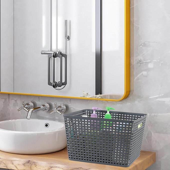 Ggbin 6-Pack Large Plastic Weave Storage Baskets Bins with Lids, Grey | Stackable - Image 7
