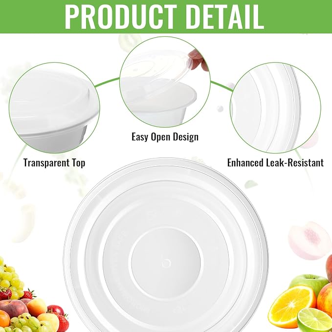Nuenen 100 Pcs 16 oz Round Meal Prep Containers with Lids Plastic Containers Meal Prep Lunch Box Bowls Take out Food Storage Bento Box Microwavable Freezer Safe(White) - Image 7