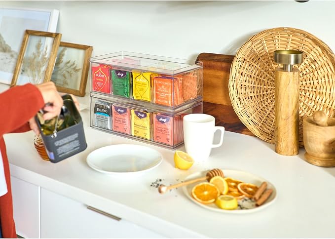 iDesign XL Tea Bag Organizer, Clear, 4-Section | For Counter, Storage Drawer for Cabinet - Image 7