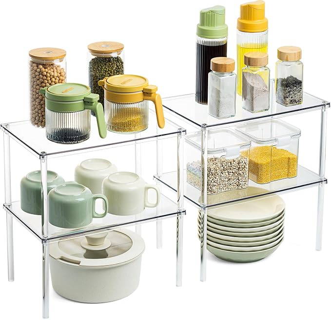 Acrylic Cabinet Organizer Set of 4, Stackable Spice Rack for Kitchen | Clear Shelf Organizer for Pantry, Cabinets, Countertops and Desks, Stackable Design Perfect for Spices and Small Items - Image 8