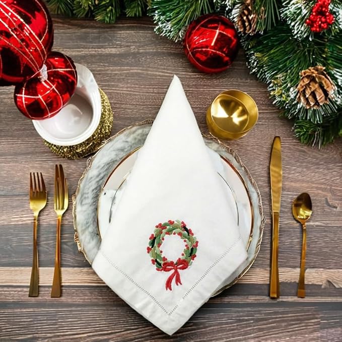 Embroidered Cotton Napkins Christmas 20x20 (Wreath Christmas) - Image 9