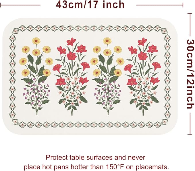 Vinyl Waterproof Placemats Set of 6 Rectangular,12"*17"-Bertina C | Wipeable Beautiful Print Place Mats,Stain Resistant,Heat Resistant,Everyday Meals,Kitchen,Dinning,Holiday,Decor - Image 6