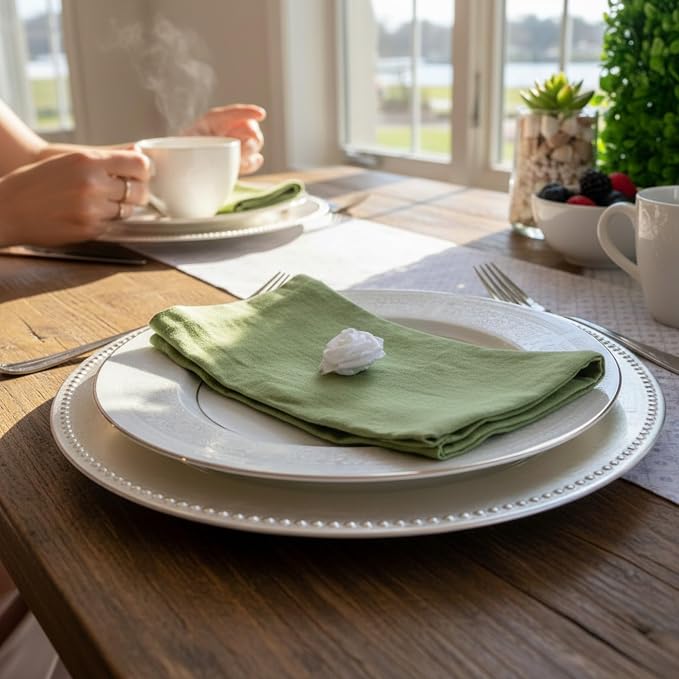Linen Napkins –100% French Flax – Stonewashed Pure Linen Cloth Napkins - Size 18 Inch x 18 Inch – Set of 4 (Pepper Green) - Image 9