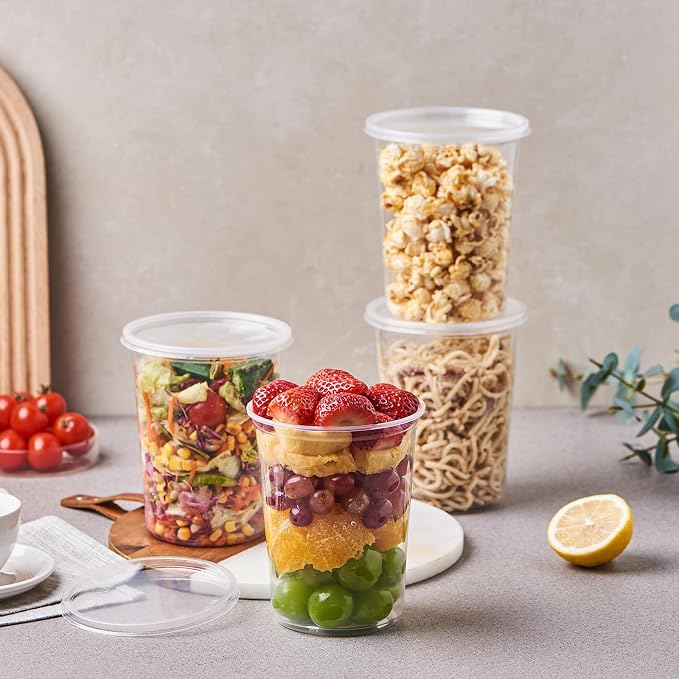 [44 Sets - 32 oz. Plastic Deli Food Storage Soup Togo Containers With Airtight Lids Clear Disposable Takeout Quart Container … - Image 7