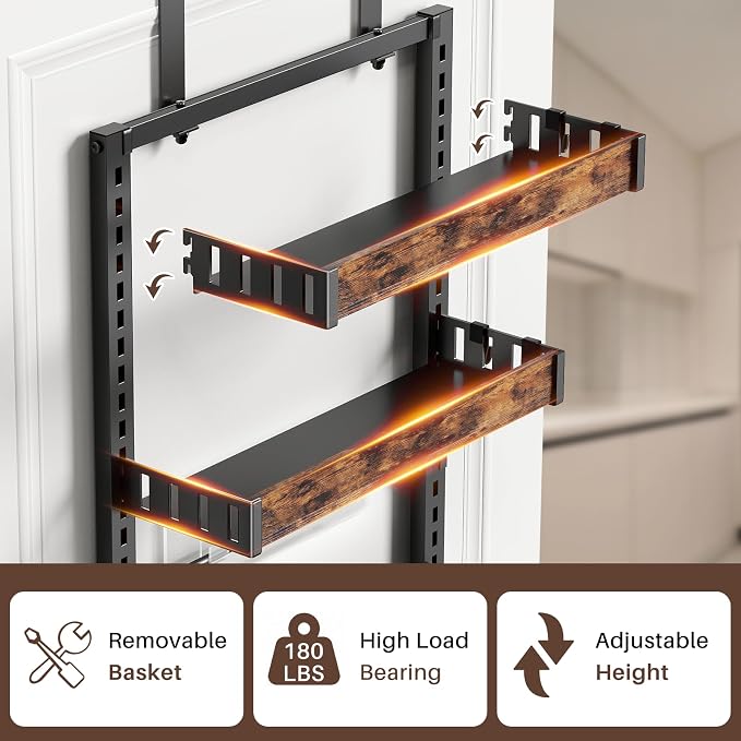 8 Tier Over The Door Pantry Organizer, 2 IN 1 Wall Mount or Metal Hanging Spice Rack for Pantry Organizers and Storage, Seasoning Shelves,Adjustable Basket with Hooks for Kitchen Cabinet and Closet - Image 9