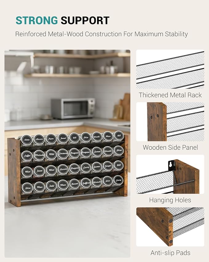 NESAPTO Spice Rack Organizer with 36 Glass Spice Jars, Wood 4-Tier Seasoning Organizer with Labels for Cabinet, Pantry, Countertop or Wall Mount, Chalk Marker and Funnel Set, 17.2" W × 9.4" H - Image 8