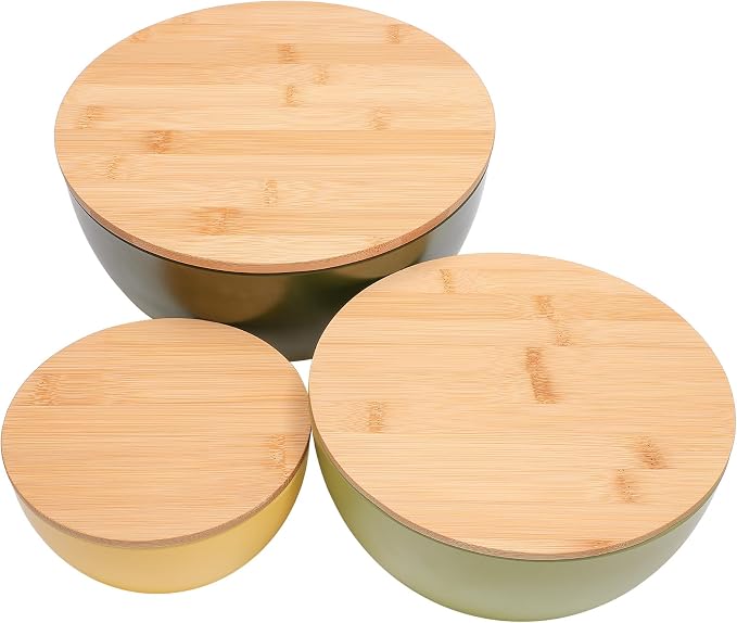ECOWAY Salad Bowl Set of 3 with Bamboo Lids, Mixing Bowl Set, Nesting Bowls for Space Saving Storage, Made with Durable Eco-Friendly Bamboo Fiber, Great for Prepping and Serving Food (3 Colors) - Image 7