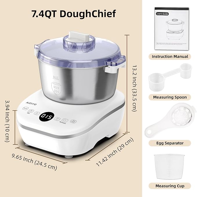 AIZIYO DoughChief, 7.4QT Dough Maker, Dough Mixer with Ferment Function, 304 Stainless Steel Bowl, Removeable lid, Face-up Touch Panel, Electric Dough Proofing Box for Pizza & Bread - Image 9