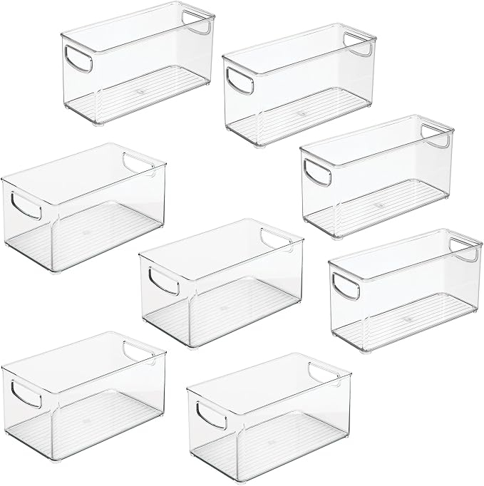 iDesign Stackable Pantry Bins with Handles, 4 Small and 4 Medium Bins, 8 Pack, Clear, Made in USA - Image 9