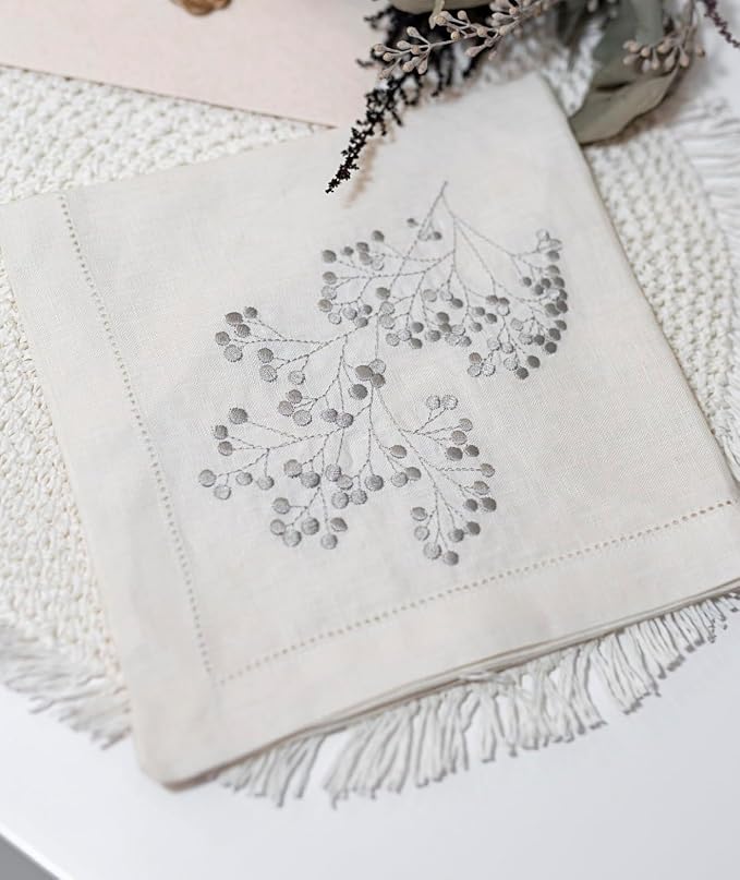 Home Decor European 100% Linen Embroidered Napkin, 18 x 18 Inches, Set of 4, Cloth Napkins Washable, Perfect for Gift, Wedding, or Party - Image 5