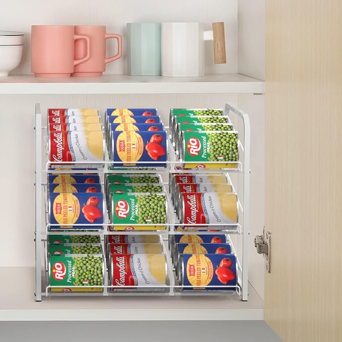 BTY Can Organizer for Pantry Stackable Can Rack Organizer 2 Pack Stacking Can Storage Dispensers 3 Tier Small Space Holds up to 36 Cans for Pantry, Kitchen, Cabinet White - Image 7