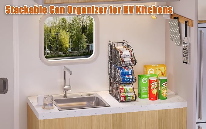 Sonyabecca 8 Pack Stackable Can Organizer for Pantry Cabinet Food Storage | Wire Storage Rack Holds Up to 72 Cans, Beverages and Food. Small Metal Organizer for Kitchen Counters, Fridges and RV - Image 9