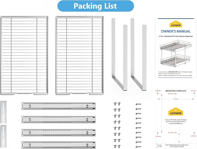 LOVMOR Individual Pull Out Cabinet Organizer, 2 Tier Slide Out Cabinet Drawers, Pots and Pans Organizer and Storage Pantry Shelf for Kitchen (7½" W x 21½" D) - Image 7