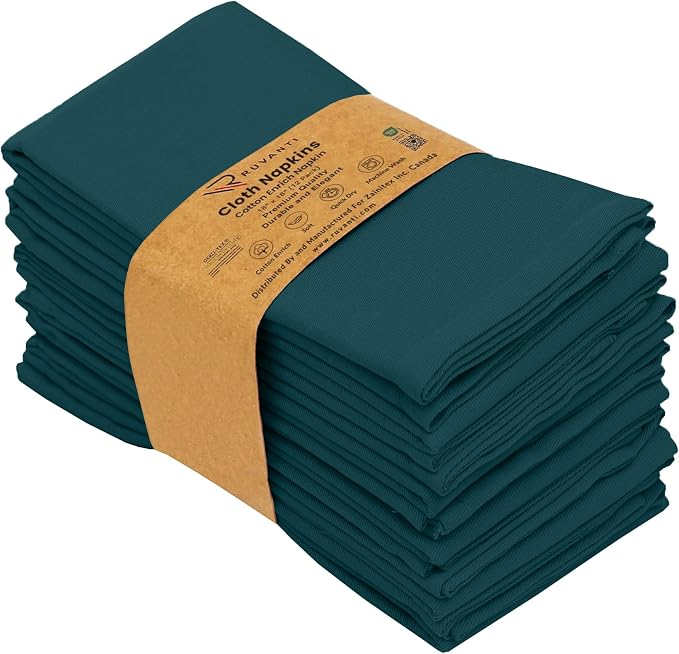 Ruvanti Cloth Napkins Set of 12, 18x18 Inches Napkins Cloth Washable, Soft, Durable, Absorbent, Cotton Blend. Table Dinner Napkins Cloth for Thanksgiving, Halloween Dinners Parties - Deep Teal - Image 9