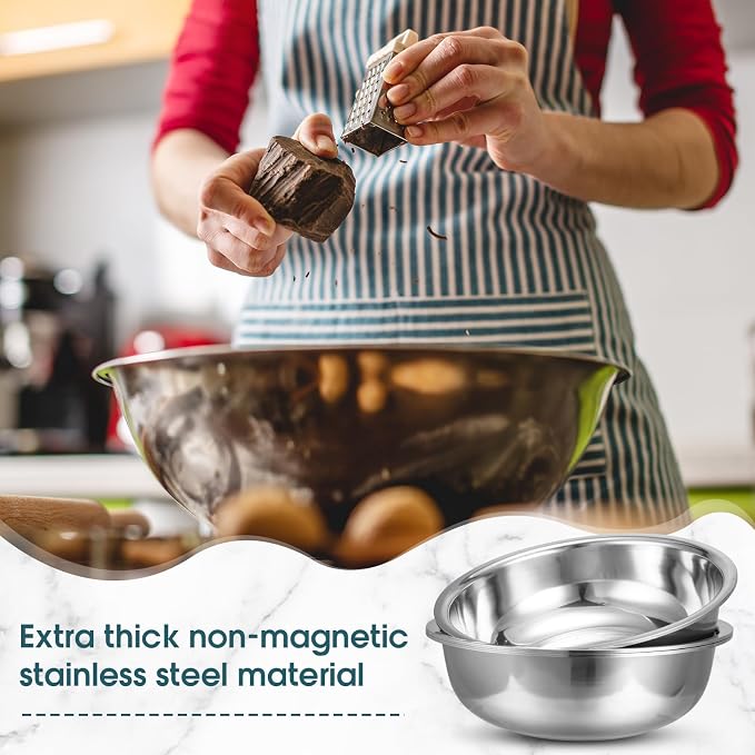 Nuogo 4 Pcs Stainless Steel Mixing Bowls Metal Mixing Bowls Extra Large Basin Salad Basin Deeper Edge Dishwasher Safe Mirror Finish for Home and Commercial, Silver (18 Inch 16 Qt) - Image 6