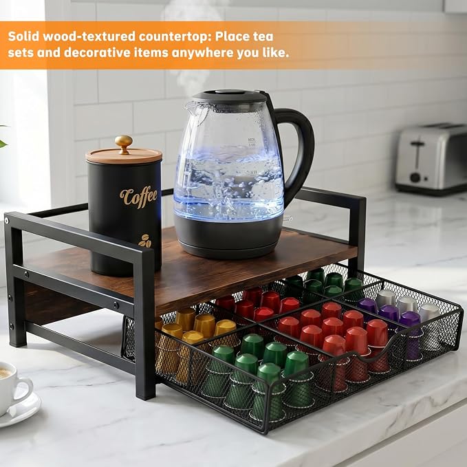 Tea Bag Organizer with 6 Compartments, Extra Large Countertop Tea Holder | Wooden Tea Holder, 6 Compartment Tea Drawer Caddy, Countertop Coffee & Tea Station Organizer for Kitchen & Office - Image 7