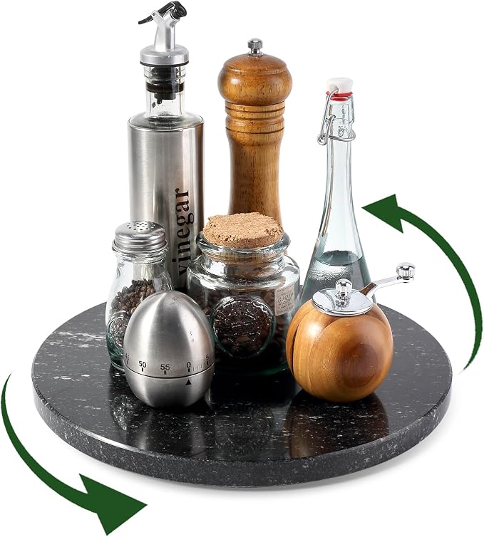 12'' Black Marble Lazy Susan Marble Turntable for Kitchen Dinning, Granite Lazy Susans Organizer for Cabinet, Serving Rotation Spinning Tabletop Organizer Swiveling, Spice Rack Storage - Image 9