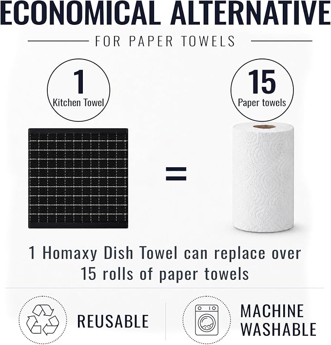 Kitinjoy 100% Cotton Terry Kitchen Dish Cloths, 12”x 12”, 8-Pack, Black | Ultra Soft and Absorbent Dish Towels for Kitchen, Suitable for Drying and Washing Dishes - Image 7