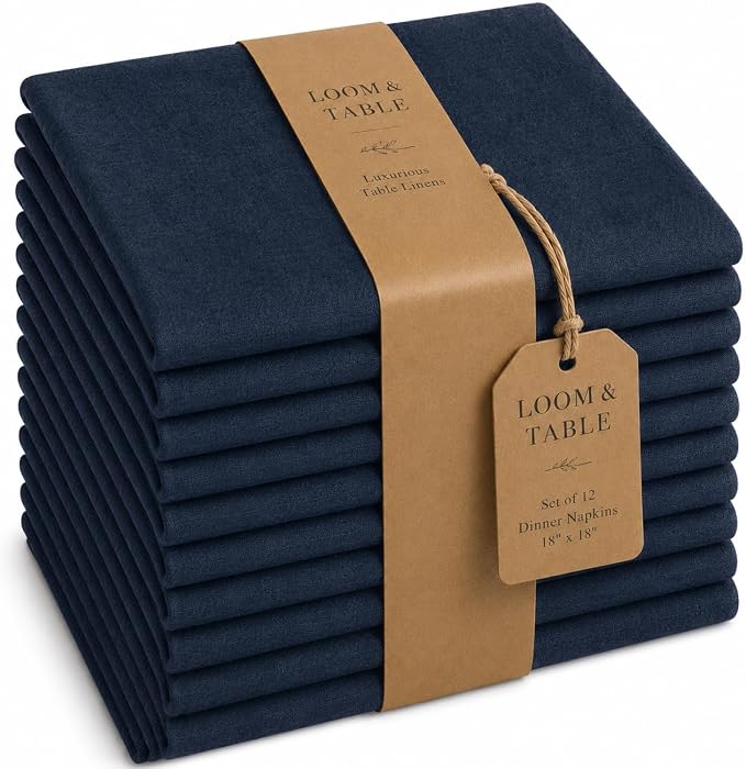 Aspen Blue Cloth Napkins by Loom & Table - Set of 12 - Elegant, Wrinkle-Resistant, Machine Washable – Luxury Napkin for Dining Room, Weddings, Dinner Parties, Holidays, Birthdays - 18 X 18 by LoomandTable