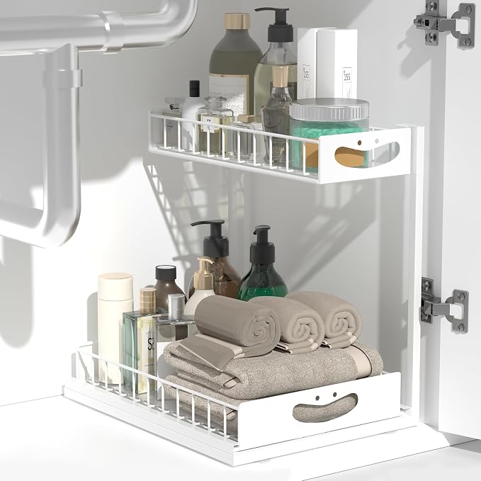 Under Sink Organizer with Pull-Out Drawers,Kitchen Sink Organizer,2 Tier Bathroom Organizers And Storage,Bathroom Accessories Set,White 2 Pack - Image 6
