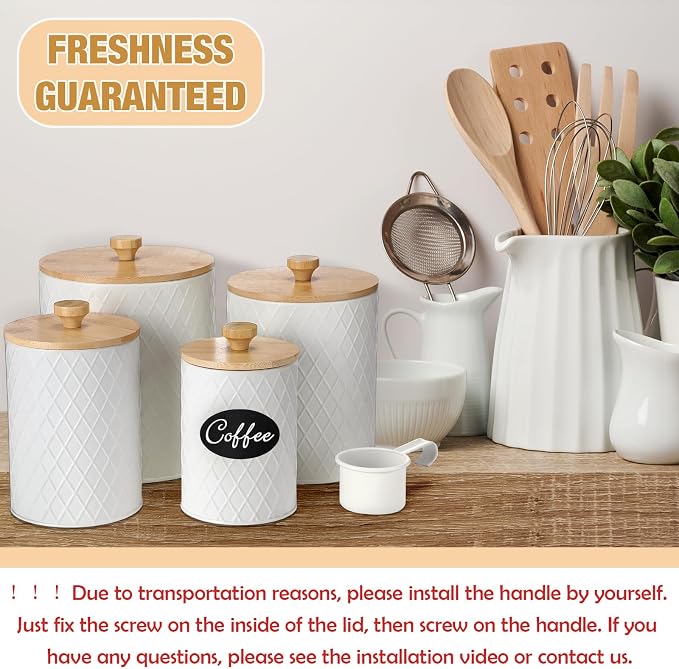 Teenyyou Metal Kitchen Canisters Set with Bamboo Lids and Spoon Airtight High Capacity Coffee Tea Sugar Flour Jars with DIY Labels Farmhouse Extra Large Storage Containers for Kitchen(4 Set,4 Sizes) - Image 6
