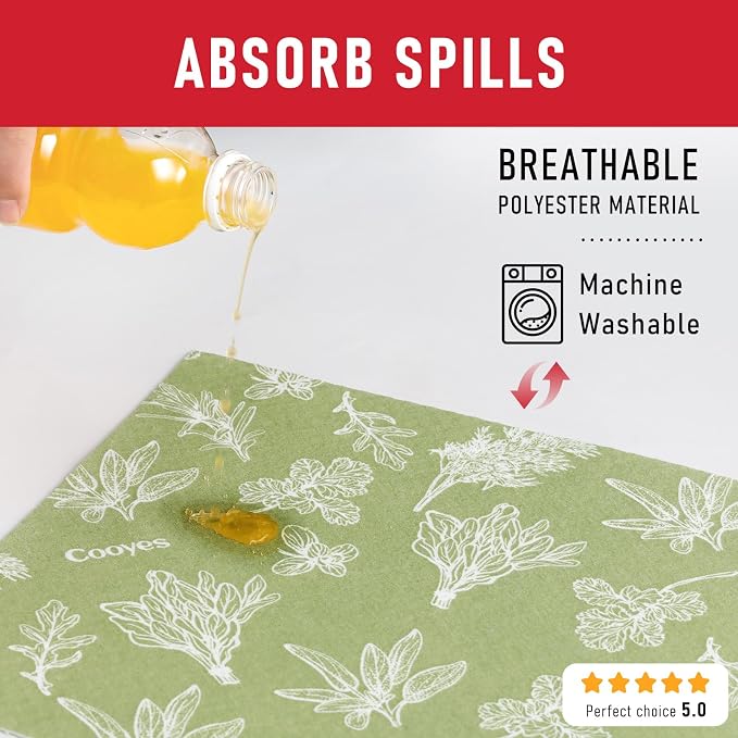 Cooyes Shelf Liner for Refrigerator & Drawer, Non-Adhesive Cabinets Liner for Kitchen Cupboard & Fridge, Breathable Cloth Material, Vegetable-Patterned, 6 Pack 12“ × 24”, Sage Green - Image 9