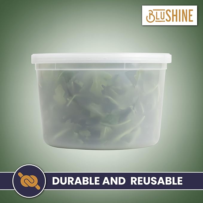 BluShine Deli Containers with Lids, Plastic Food Storage Containers | 64 oz, 12 sets Plastic Deli Food Storage Containers with Airtight Leak Proof Lids, Reusable, Microwave and Freezer Safe - Image 7
