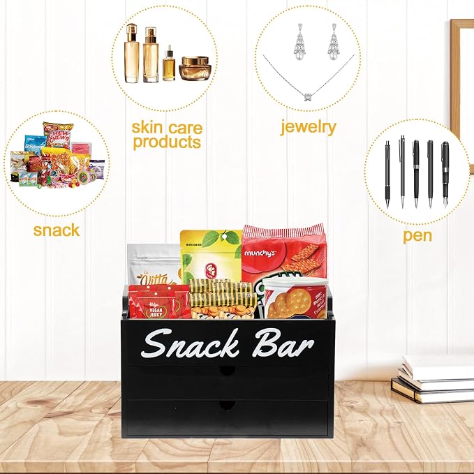 Snack Bar Organizer for Countertop, Wood Snack Bar Station with Handles, 4 Compartment Food Container Snack Box with Drawer, Pantry Organizers and Storage for Snacks, Chips, Packets - Image 6