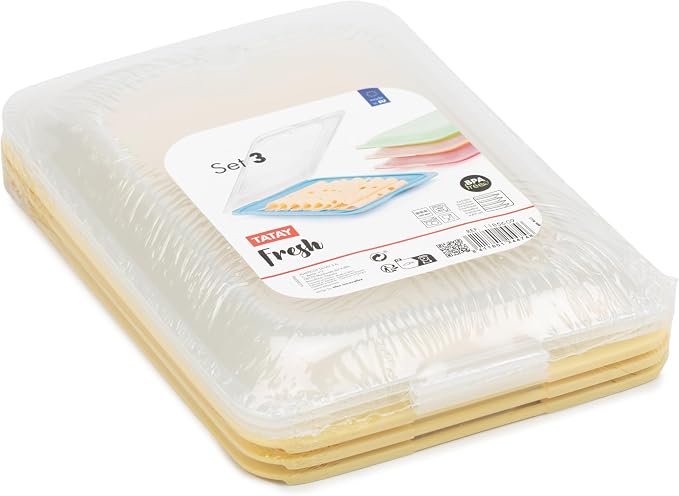 TATAY Cold Meat Containers for Fridge | Set of 3 Standard | Fridge Storage | Removable Lid, Stackable | Microwave, Freezer and Dishwasher Safe | BPA-Free, 17 x 3.2 x 25.2 cm, Colour Yellow - Image 4