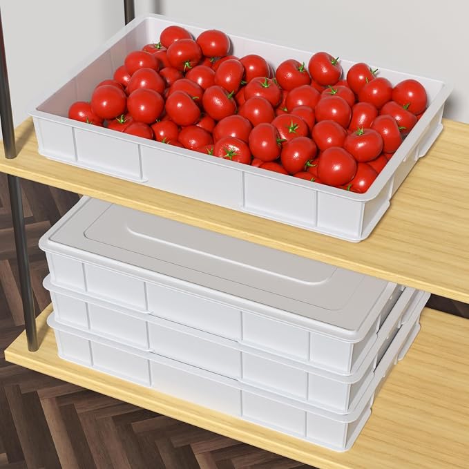 4-pack Stackable Dough Proofing Boxes with a Lid, Pizza Proofing Dough Trays, White, Commercial Grade, 23.7'' x 16.22'' x 3.74'' - Image 7