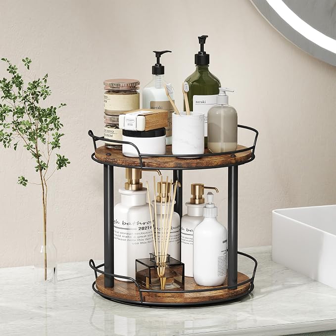 LAMU 12'' Wood Lazy Susan Turntable Organizer for Cabinet, 2 Tier Lazy Susan Spice Rack Organizer for Kitchen, Table Top, Countertop, Pantry, Bathroom - Image 9