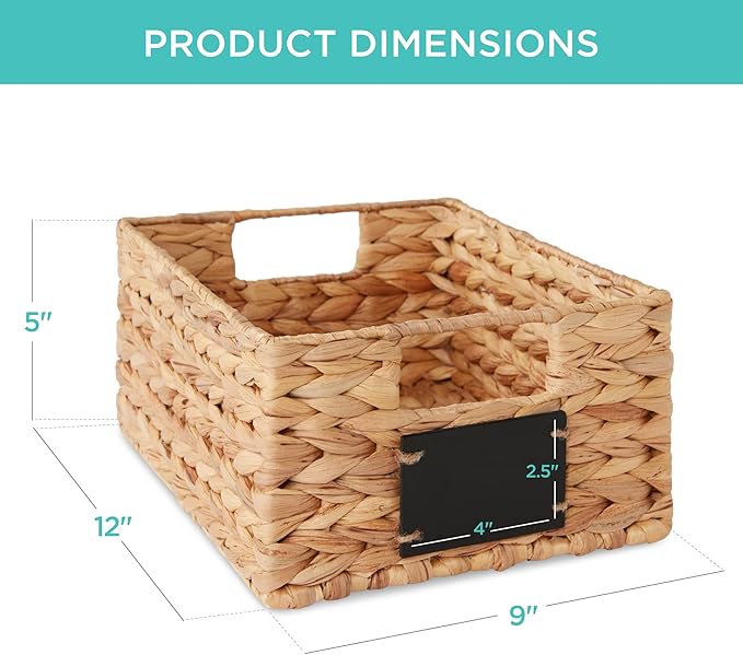 Best Choice Products Set of 4 9x12in Water Hyacinth Pantry Baskets, Woven Organizers w/Chalkboard Label, Chalk Marker - Natural - Image 7