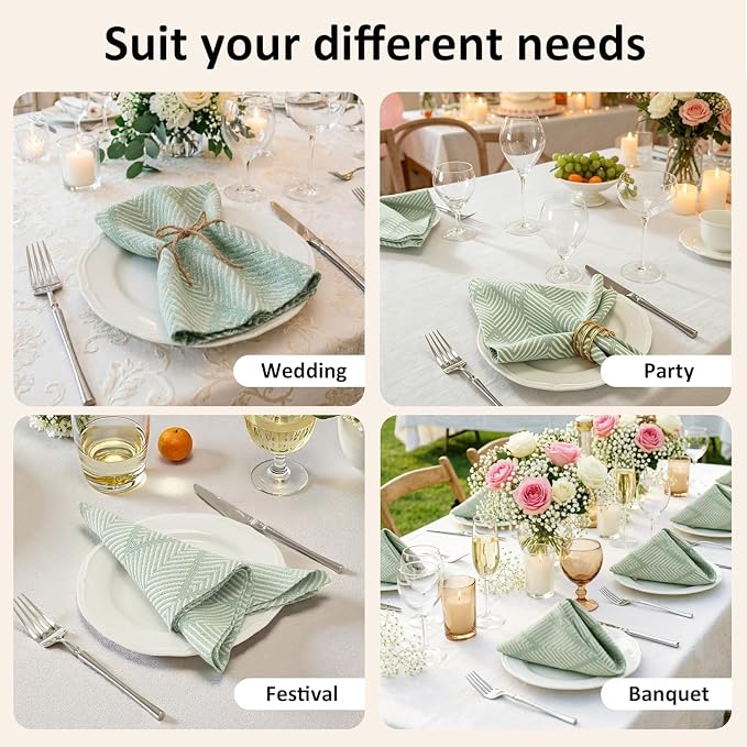 17x17 Green Icelandic Napkins Set of 24 Washable Bulk Restaurant | Planning an outdoor banquet? This 24-pack of reusable green textured linen napkins ensures eco-friendly elegance. - Image 6