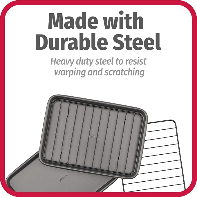 GoodCook Set of 2 Nonstick Steel 9" x 6" Toaster Oven Mini Baking Sheets with Racks, Gray - Image 6