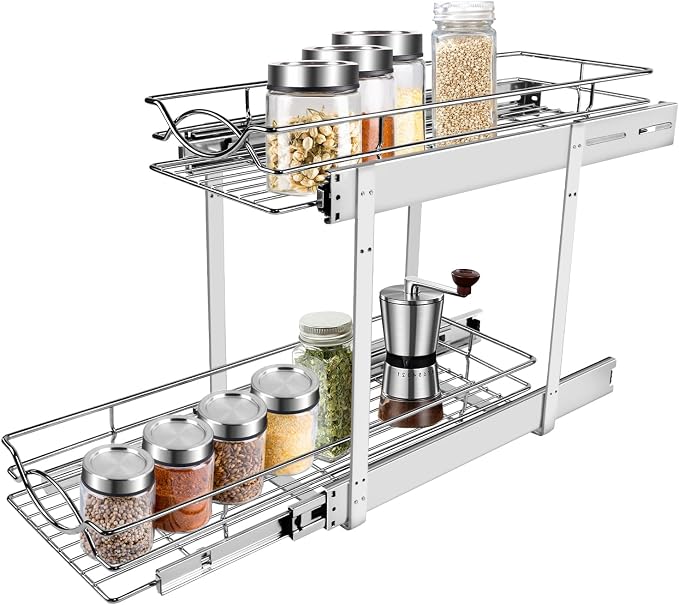 Sikarou Pull Out Cabinet Organizer 9"W 21"D 2-Tier Slide Out Storage Shelf - Image 8