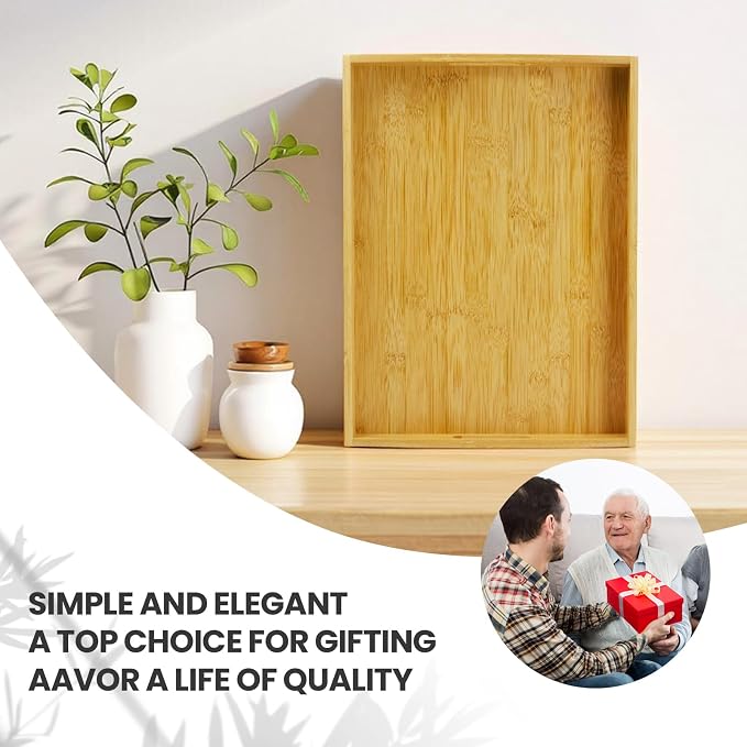 Bamboo Serving Tray Set of 4, Bamboo Trays with Handles | Decorative bamboo serving trays for serving, storage,kitchens, living rooms,bathrooms, outdoor scenarios and more - Image 7