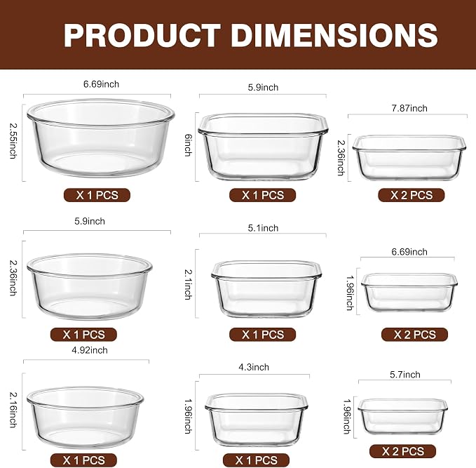 Liuruiyu 12 Pack Glass Food Storage Containers with Lids, Meal Prep Containers, Airtight Bento Boxes with Leak Proof Locking for Microwave, Oven, Freezer and Dishwasher, BPA Free - Image 7