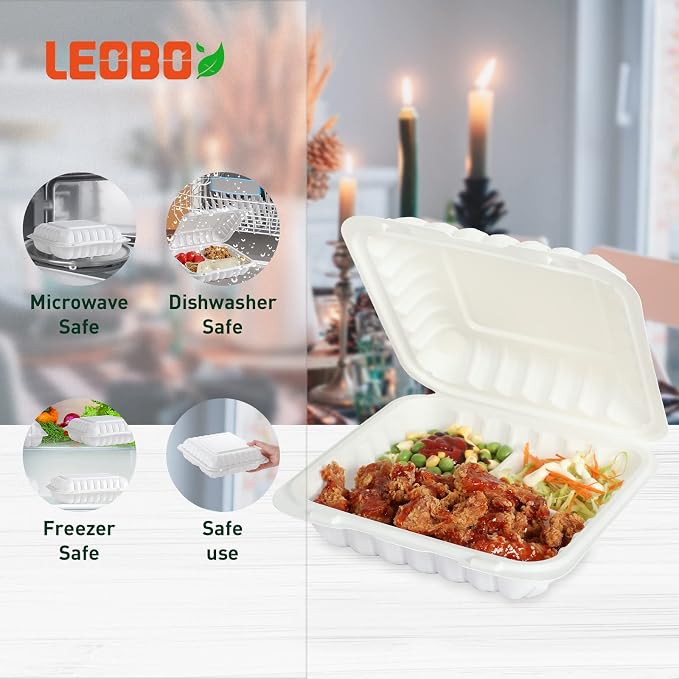65 Pack 30oz 7.8 Inch To Go Containers - Shrink Wrapped No Pre-Wash | 3 Compartment Reusable & Sturdy | Microwave, Dishwasher and Freezer Safe Meal Prep Boxes for Leftovers, Catering & Takeout - Image 6