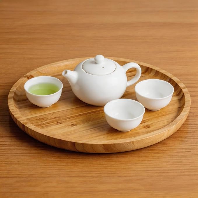 JOIKIT 3 Pack 10 Inch Bamboo Round Platter, Fine Polished Round Wood Plates Bamboo Serving Tray for Holding Fruit, Bread, Cheese, Nut, Coffee, Tea, Plant Saucer - Image 8
