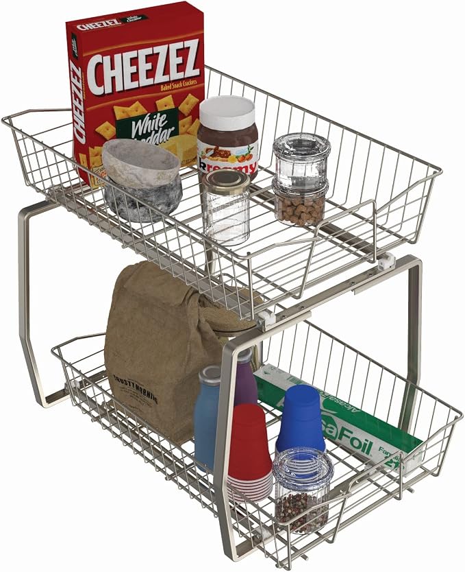 ClosetMaid 14 in. Pull Out Cabinet Organizer, 2 Tier, Heavy Duty, Slide Out Pantry Shelves Drawers for Kitchen, Bathroom, Nickel - Image 6