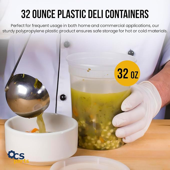 OCS Parts 48-Pack Round Plastic Deli Containers with Lids | Stackable, Microwavable, Freezer and Dishwasher Safe BPA Free Food Prep and Storage Containers (32 Ounce) - Image 6